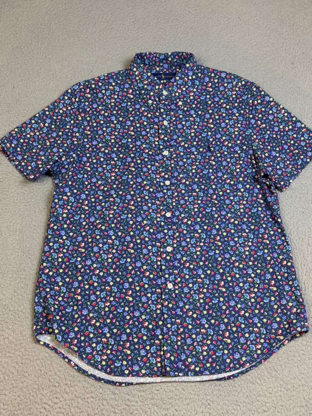 Ralph Lauren Shirt Mens Size Medium Blue Floral Button Down Short Sleeve